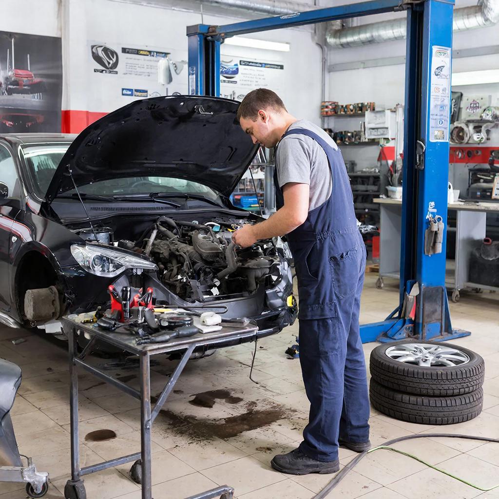 Механик проводит техобслуживание автомобиля