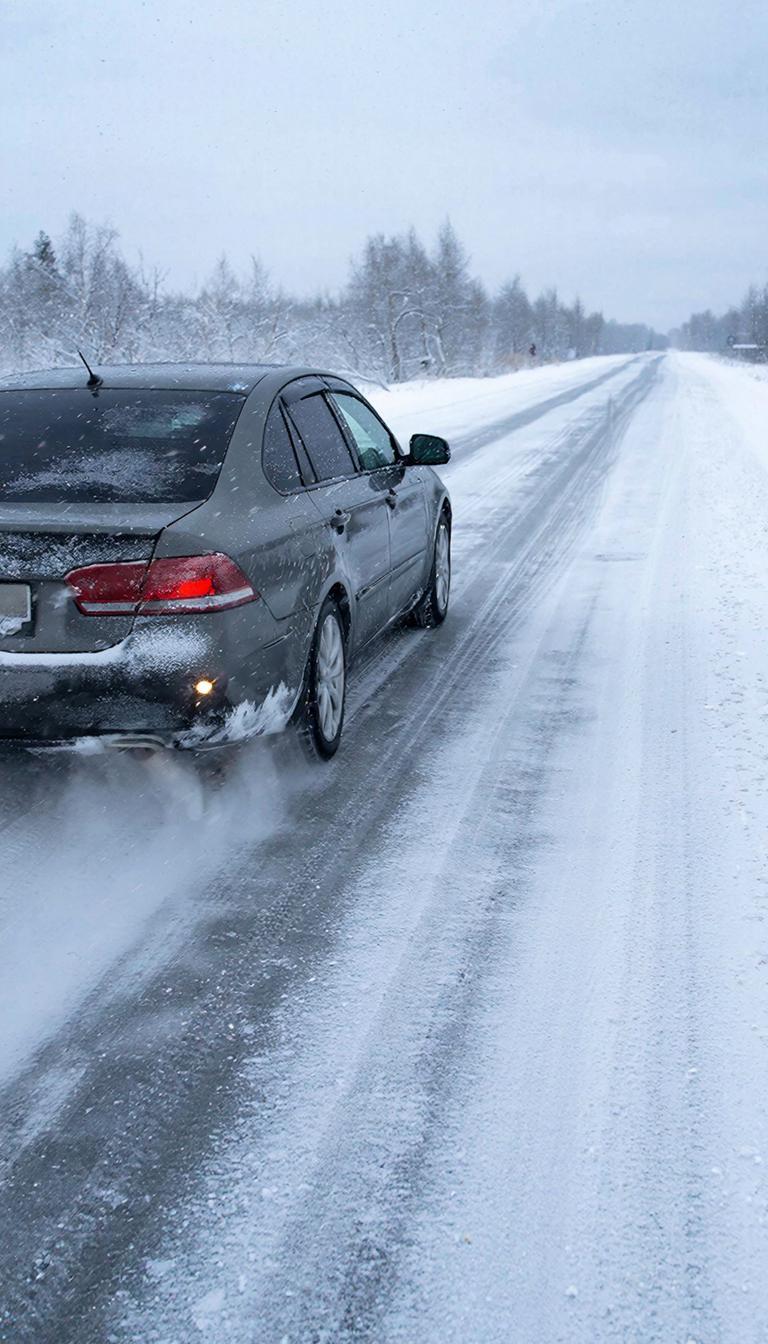 автомобиль на скользкой дороге